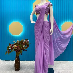 TRENDING STYLE NEW FANCY READY TO WEAR FAUX GEORGETTE SEQUENCE PATCH WORK SAREE - purple