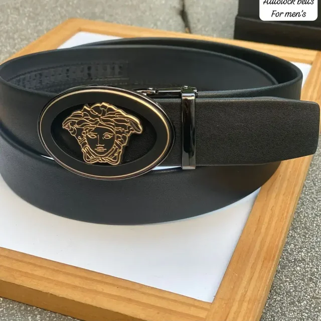Versace Imported Leather Autolock Belt for Men - black
