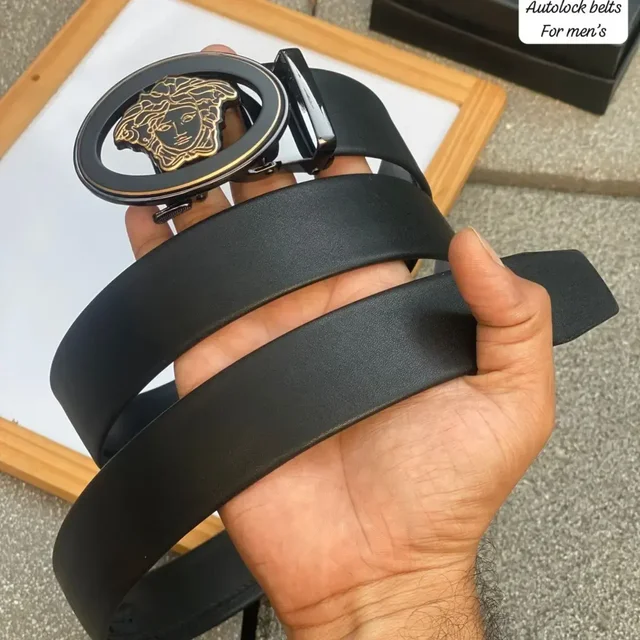 Versace Imported Leather Autolock Belt for Men - black