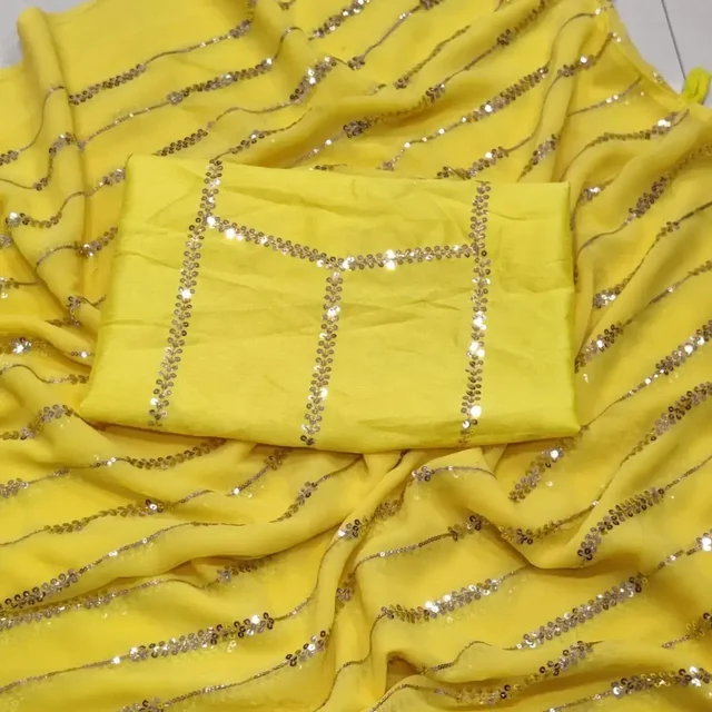Yellow Georgette Saree For Haldi Ceremony In Best Price