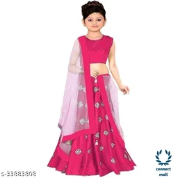 Stylish Kids Girls Lahenga choli with Duppatta Pack of 1 - 4yrs, RED, Satin - Semi Stitched