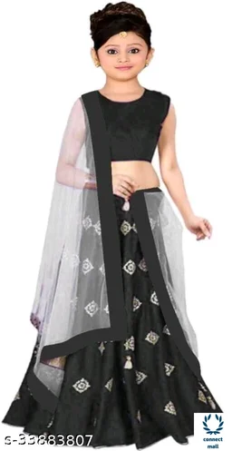 Stylish Kids Girls Lahenga choli with Duppatta Pack of 1 - 4yrs, RED, Satin - Semi Stitched