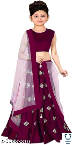 Stylish Kids Girls Lahenga choli with Duppatta Pack of 1 - 4yrs, RED, Satin - Semi Stitched