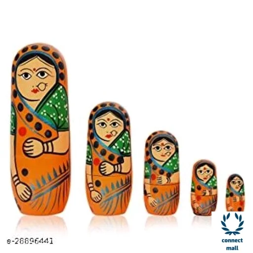Tradational Hand Painted Wooden Rajasthani Doll 10 Inches Set Of 4 Green Colour Showpiece For Living Room Home Decor!! - 1.5 inch × 8 inch × 1.5inch, Orange, Wooden