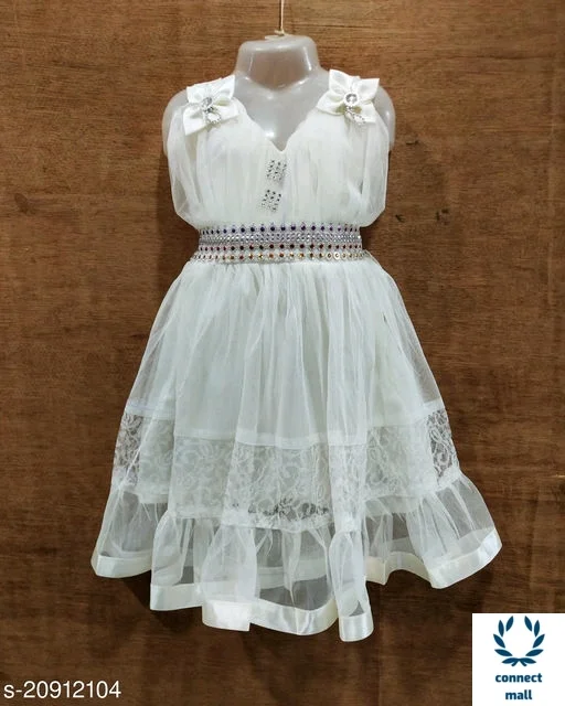 Flawsome Stylish Sleeveless White Party Wear Frock for Girls