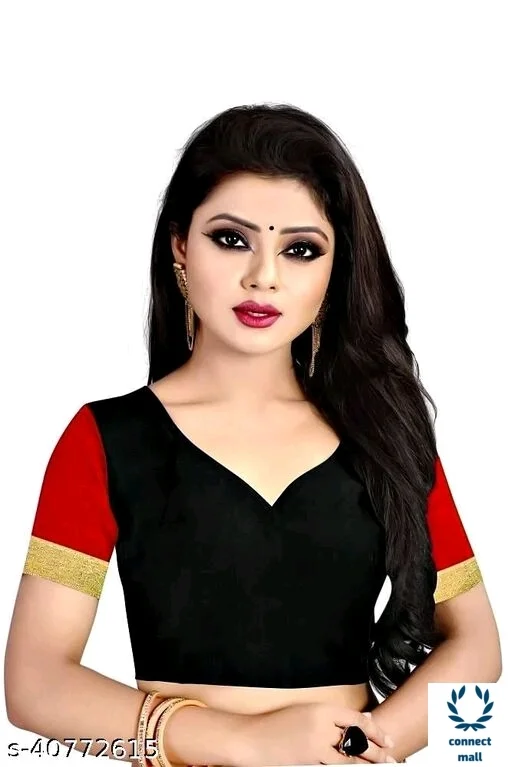 Solid Cotton Silk Sarees With Blouse Piece - Black & Red Colour, Cotton Silk, 3