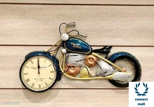 Metallic Trendy Classic Unique Golden bike Analog Wall Clock for Home decor -