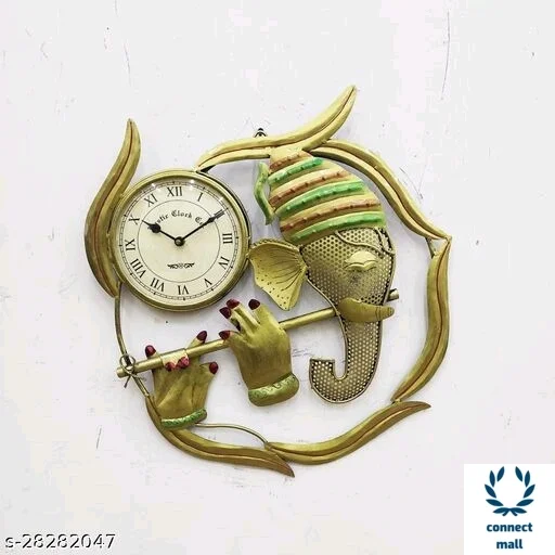 Metallic Handmade Antique Ganesha Design Analog Wallclock For Living and Room Decor