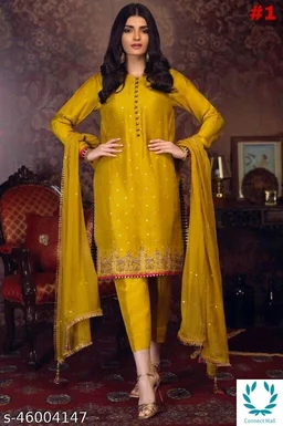 Pakistani Heavy Rubi silk With Embroidery Sequin Work Dress - Semi Stitched