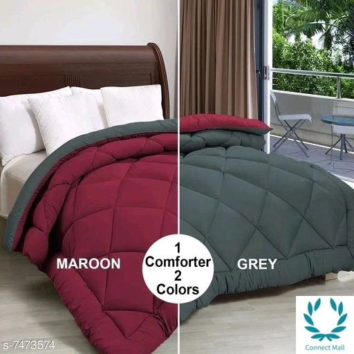 Reversible Light Weight Heavy Quality Double Bed (90*100 inch) Comforter_Rajai_( Black & Grey ) - Maroon & Gray