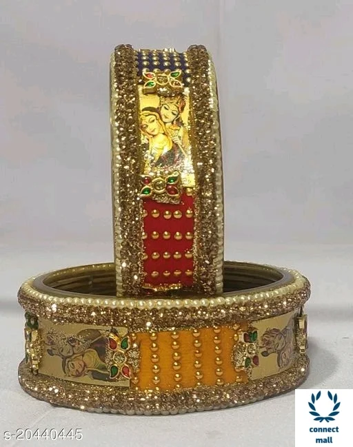 Adjustable Sizing Glass Metal Designer Bangles Pack of 2 - 2.6
