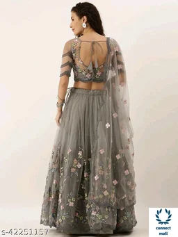 Graceful Chain-Stiched Soft Net Lahenga Choli With Dupatta - Light Choclate Brown, Soft Net, 3, Free Size