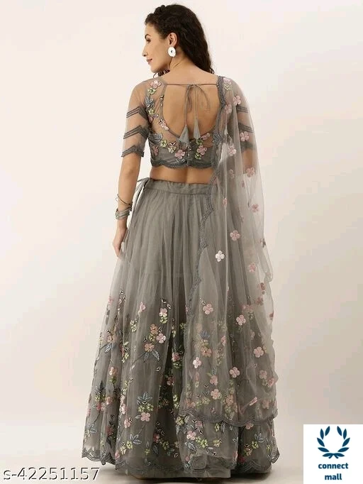 Graceful Chain-Stiched Soft Net Lahenga Choli With Dupatta - Light Choclate Brown, Soft Net, 3, Free Size