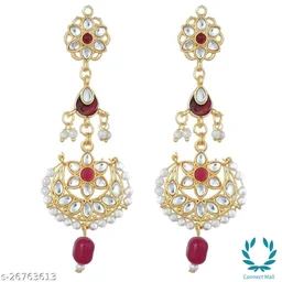 Royal Rajputi Kundan Choker Necklace Set with Earrings – Maroon Moti Bead Chain | Bridal & Festive Jewellery - Adjustable, Gold plated, Choker, Multipack of 1