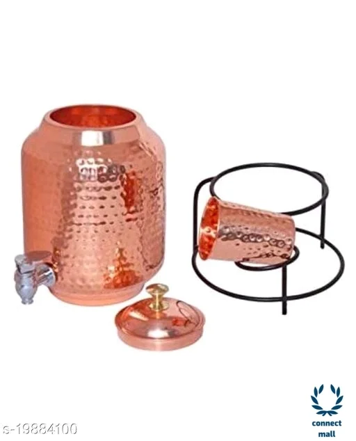 Copper Art Printed Copper water dispenser (Matka/Pot) Container Pot Water Tank 5000 ML with 1 copper glass and Stand for Home - Red Copper
