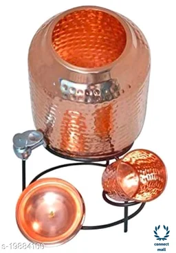 Copper Art Printed Copper water dispenser (Matka/Pot) Container Pot Water Tank 5000 ML with 1 copper glass and Stand for Home< - Peacock Printed