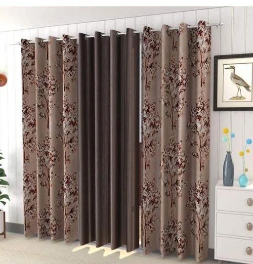 3D Printed Polyester Room Darkening 7Feet Door length Curtains (Pack Of 3)
