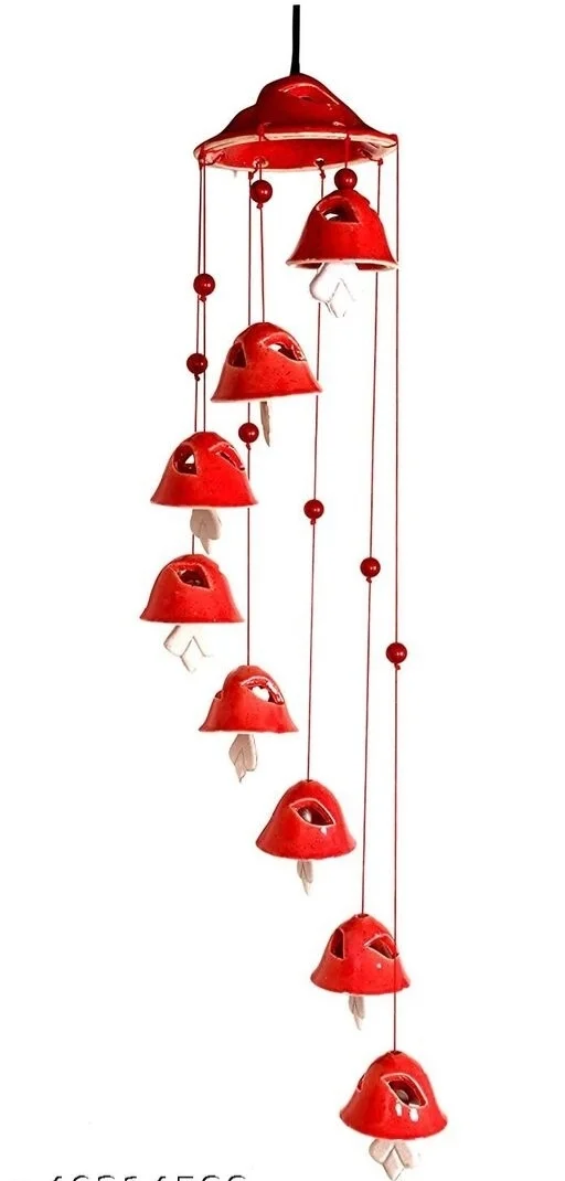 RAJROY Red Ceramic Bell Wind Chimes (8Bells)