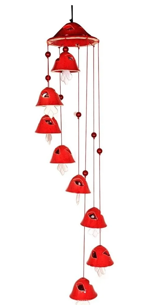 RAJROY Red Ceramic Bell Wind Chimes (8Bells)