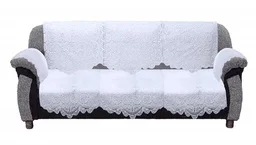 Reversable Cotton 5 Seater Sofa Cover With 6 Pieces Arms cover And 1 Center Table Cover Use Both Side, Living Room, Drawing Room, Bedroom, Guest Room (Set Of17, White) - White