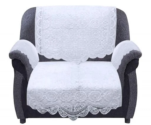 Reversable Cotton 5 Seater Sofa Cover With 6 Pieces Arms cover And 1 Center Table Cover Use Both Side, Living Room, Drawing Room, Bedroom, Guest Room (Set Of17, White) - White