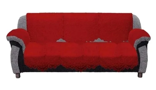 Reversable Cotton 5 Seater Sofa Cover With 6 Pieces Arms cover And 1 Center Table Cover Use Both Side, Living Room, Drawing Room, Bedroom, Guest Room (Set Of17, White) - Maroon