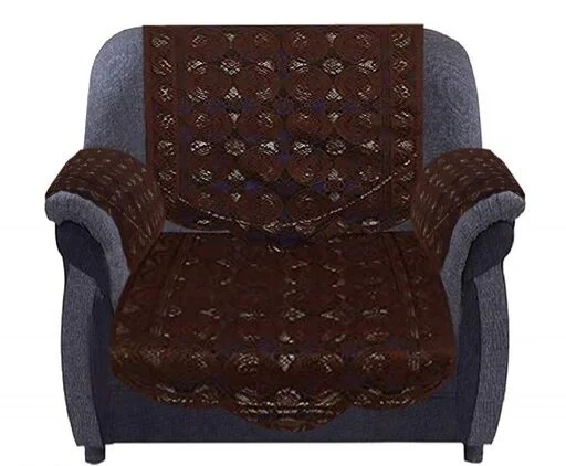 Reversable Cotton 5 Seater Sofa Cover With 6 Pieces Arms cover And 1 Center Table Cover Use Both Side, Living Room, Drawing Room, Bedroom, Guest Room (Set Of17, White) - Brown