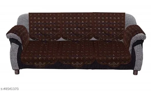 Reversable Cotton 5 Seater Sofa Cover With 6 Pieces Arms cover And 1 Center Table Cover Use Both Side, Living Room, Drawing Room, Bedroom, Guest Room (Set Of17, White) - Brown