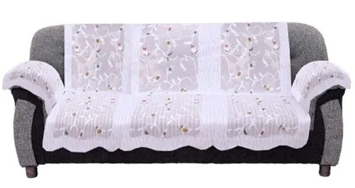 Reversable Cotton 5 Seater Sofa Cover With 6 Pieces Arms cover And 1 Center Table Cover Use Both Side, Living Room, Drawing Room, Bedroom, Guest Room (Set Of17, White) - Floral Printed White