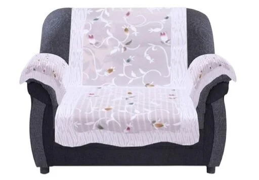 Reversable Cotton 5 Seater Sofa Cover With 6 Pieces Arms cover And 1 Center Table Cover Use Both Side, Living Room, Drawing Room, Bedroom, Guest Room (Set Of17, White) - Floral Printed White