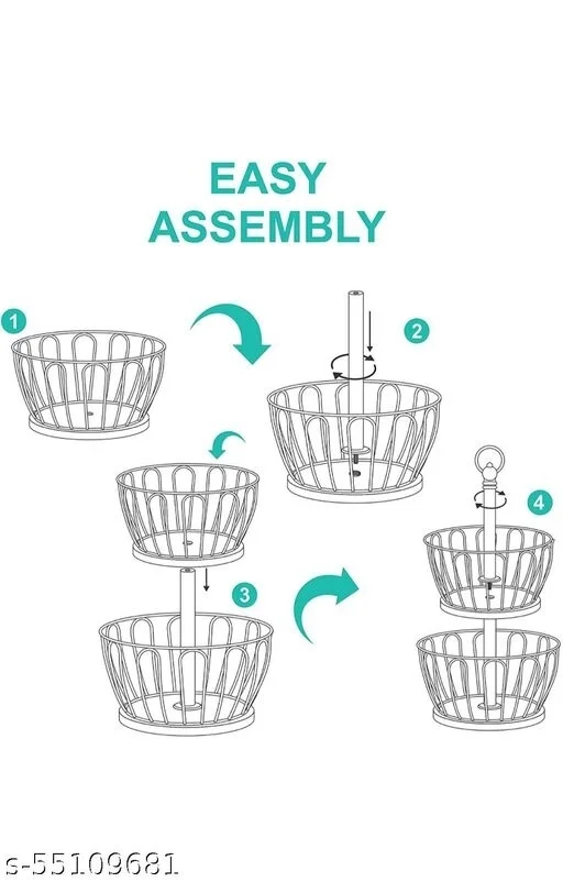 Trendy Handicraft 2 metal and wooden Tier kitchen fruit and vegetable Basket for Organizing and Decorate in living Room and Dinnerware