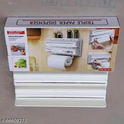 Kitchen Triple Paper Dispenser and Kitchen Tissue Holder /Cling Wrap 3 In 1 Modern Kitchen Roll Dispencer - Holder