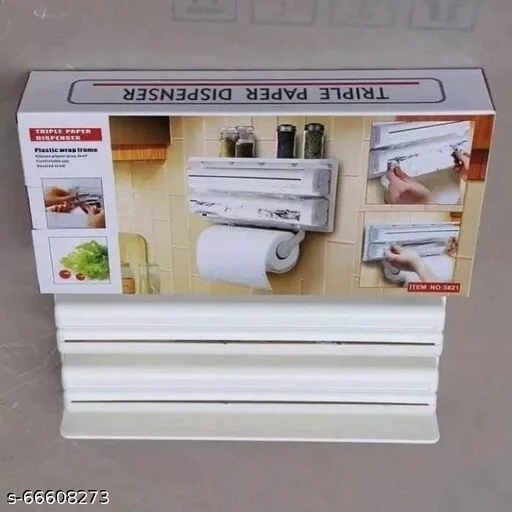 Kitchen Triple Paper Dispenser and Kitchen Tissue Holder /Cling Wrap 3 In 1 Modern Kitchen Roll Dispencer - Holder