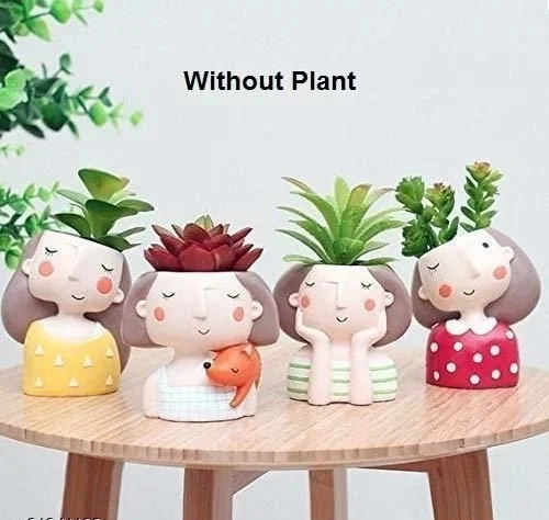 Handmade cute Ressin with Design of 4 Gang of Girls pot planter /Design Multipurpose pot For Home Decor Garden - pack of 4