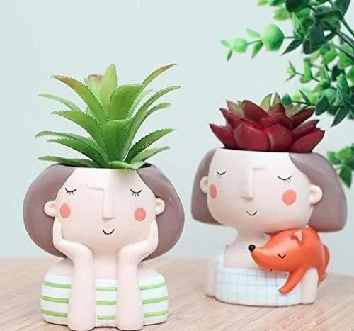 Handmade cute Ressin with Design of 4 Gang of Girls pot planter /Design Multipurpose pot For Home Decor Garden - Pack of 2