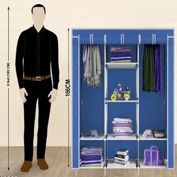 8 Shelf Non Woven Collapsible Wardrobe 3 Doors portable Folding Cabinet - Blue
