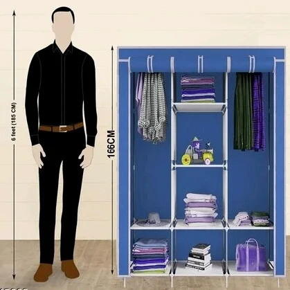 8 Shelf Non Woven Collapsible Wardrobe 3 Doors portable Folding Cabinet - Blue