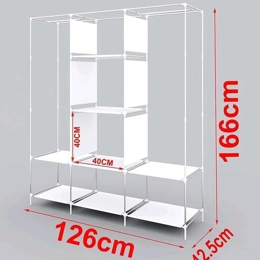8 Shelf Non Woven Collapsible Wardrobe 3 Doors portable Folding Cabinet - Blue