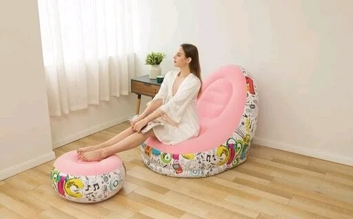 Inflatable Green Sofa lounger Blow up Couch / Air Chair with Foot Stool Furniture for living Room Indoor and Outdoor - Pink