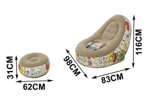 Inflatable Green Sofa lounger Blow up Couch / Air Chair with Foot Stool Furniture for living Room Indoor and Outdoor - Brown
