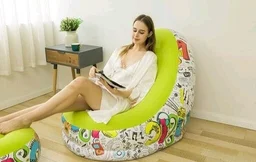 Inflatable Green Sofa lounger Blow up Couch / Air Chair with Foot Stool Furniture for living Room Indoor and Outdoor - Green
