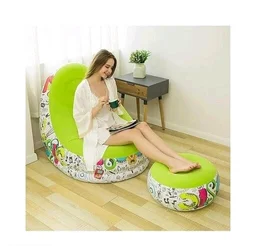 Inflatable Green Sofa lounger Blow up Couch / Air Chair with Foot Stool Furniture for living Room Indoor and Outdoor - Green