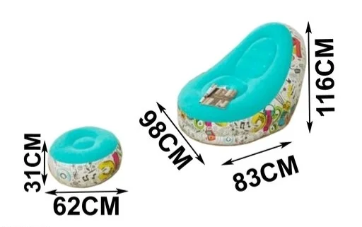 Inflatable Green Sofa lounger Blow up Couch / Air Chair with Foot Stool Furniture for living Room Indoor and Outdoor - Blue
