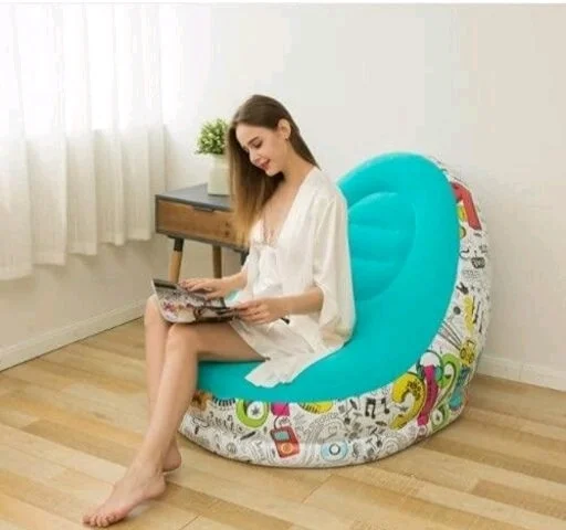 Inflatable Green Sofa lounger Blow up Couch / Air Chair with Foot Stool Furniture for living Room Indoor and Outdoor - Blue