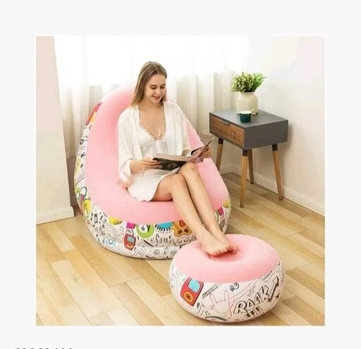 Inflatable Green Sofa lounger Blow up Couch / Air Chair with Foot Stool Furniture for living Room Indoor and Outdoor - Pink