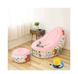 Inflatable Green Sofa lounger Blow up Couch / Air Chair with Foot Stool Furniture for living Room Indoor and Outdoor - Pink