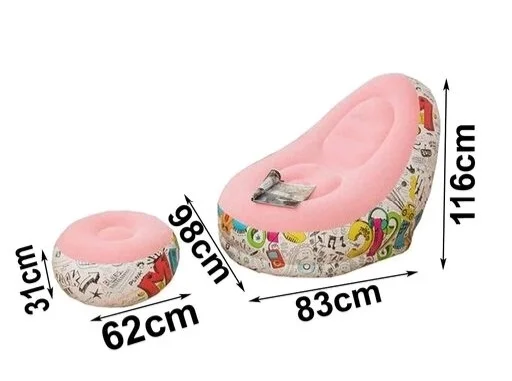 Inflatable Green Sofa lounger Blow up Couch / Air Chair with Foot Stool Furniture for living Room Indoor and Outdoor - Pink