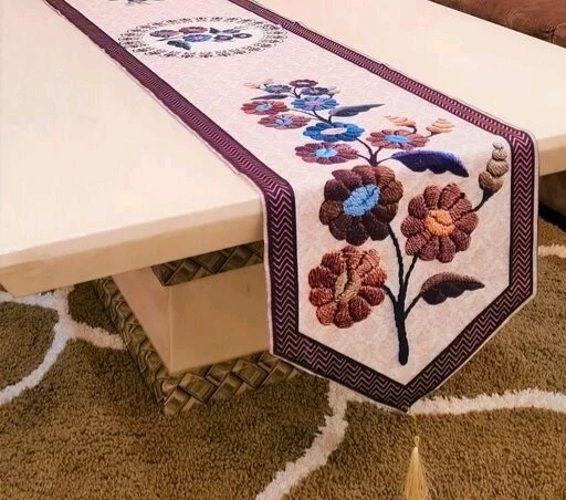 Cotton Floral Embroidery Table Runner - Elegance for Every Occasion - Brown