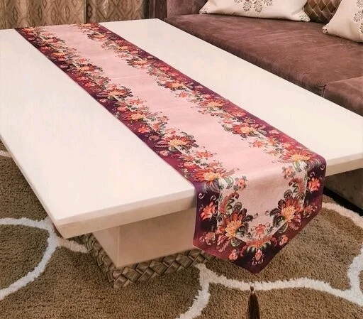 Groki Embroidery Cotton Table Runner for Party /Wedding 16*72 inch/ Home Decoration - Brown, Embroidery