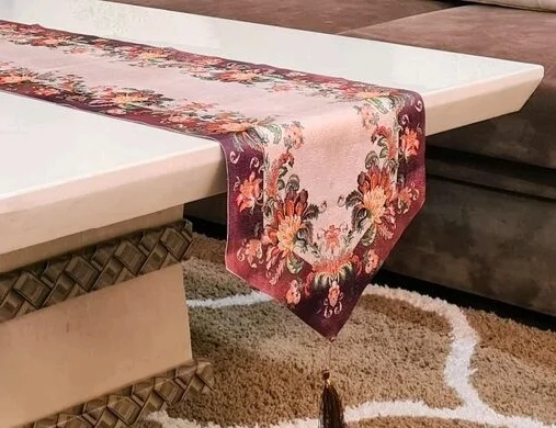 Groki Embroidery Cotton Table Runner for Party /Wedding 16*72 inch/ Home Decoration - Brown, Embroidery